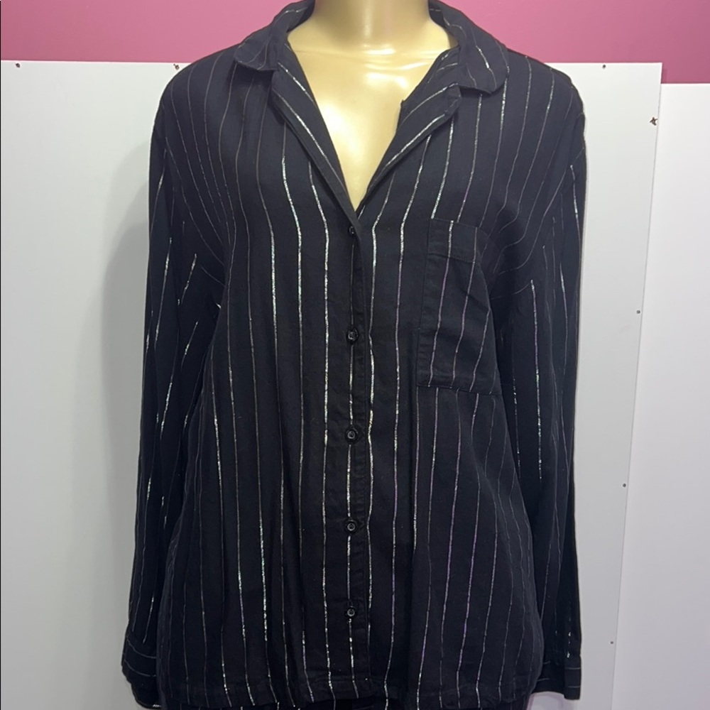 Victoria's Secret Black and White Striped Pajama Set zs L